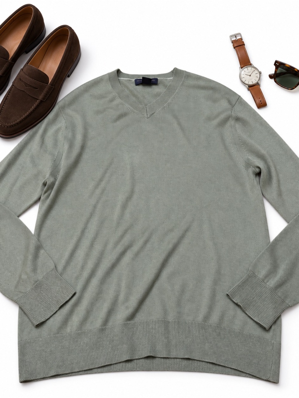 Banana Republic Silk Cashmere Sweater Large Sage Green V Neck Pullover Classic